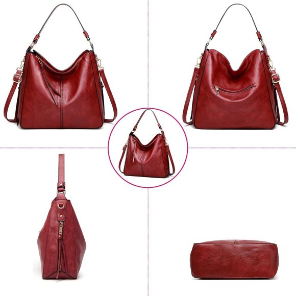 Large Faux Leather Hobo Tote Bag Women Shoulder Crossbody Purse Wallet Set - Picture 5 of 6